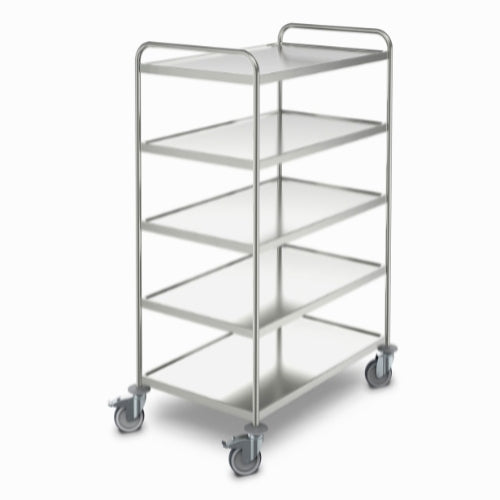 Rustfri rullevogn, rullebord, hyldevogn med 5 hylder, HT10x6/5, 700 x 1100 x 1335 mm