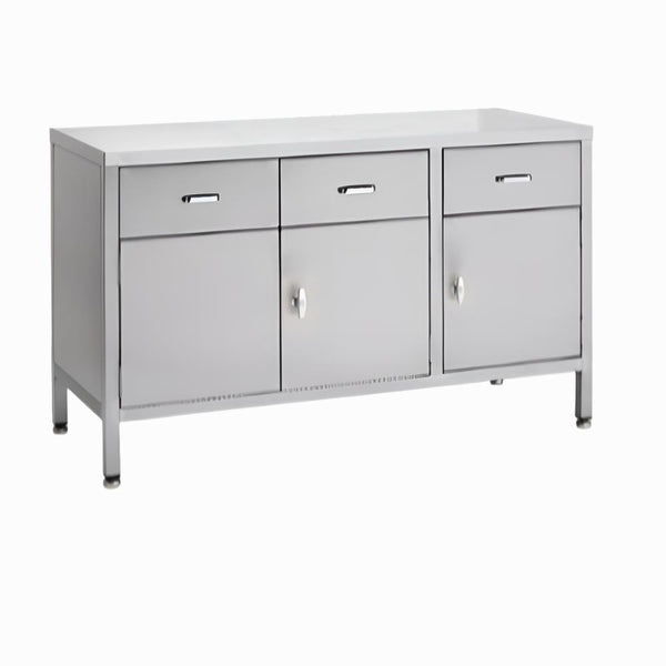 Rustfri skab med skuffer, 1500x600x840 - 3 låger, CSD