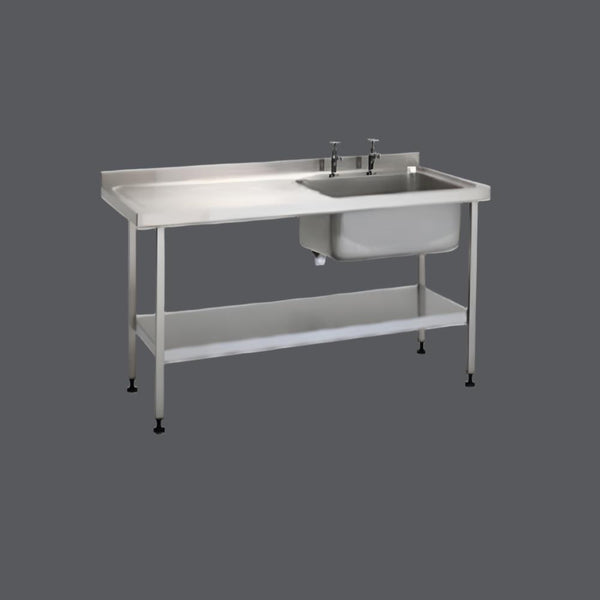 Rustfri bord med 1 vask og 1 hylde,  Model SKDS 1000 x 600 x 900 mm