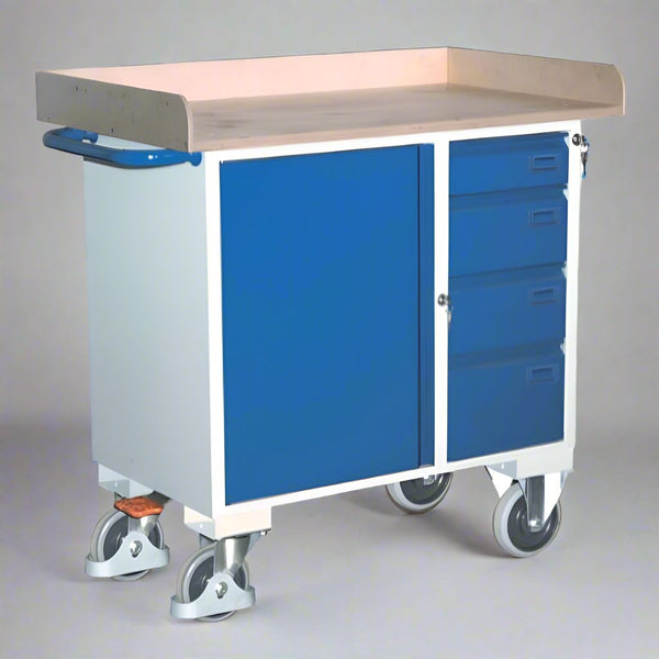 Værkstedsvogn med bakke, 1 skab, 4 skuffer