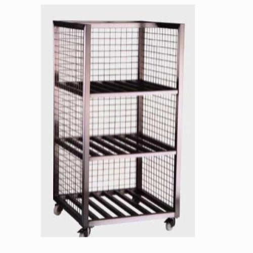 Rustfri rullecontainer med 3 hylder, 800x800x1600, BTO