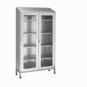 Rustfri skab med 2 låger med trådnet og 4 hylder,  Model CTM 1800, 1200 x 600 x 1800/1950 mm
