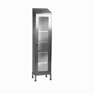 Rustfri skab med 1 glaslåge og 4 hylder, Model CTM 1800, 600 x 400 x 1800/1950 mm