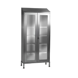 Rustfri skab med 2 glaslåger og 4 hylder,  Model CTM 1800 1000 x 400 x 1800/1950 mm