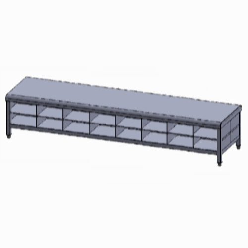 Rustfri bænk med 2 siders skoopbevaring og dobbelte siddepladser, 1200x600x450, WP